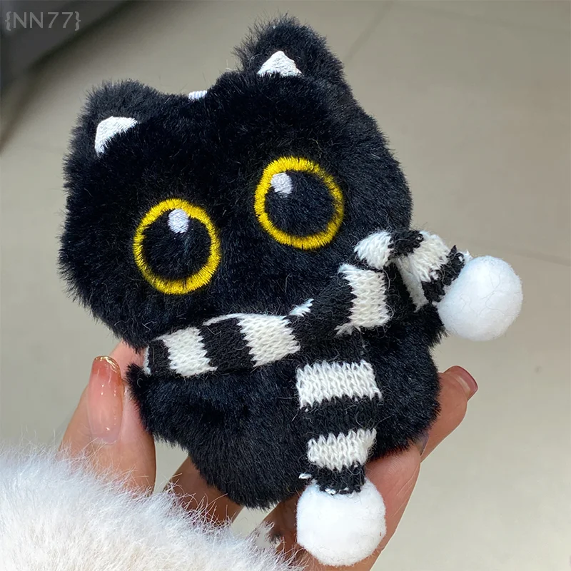 【No】かわいい漫画風ぬいぐるみ黒猫キーホルダー - 水泳ゴーグルデザイン、ぬいぐるみ＆ペンダント機能付き