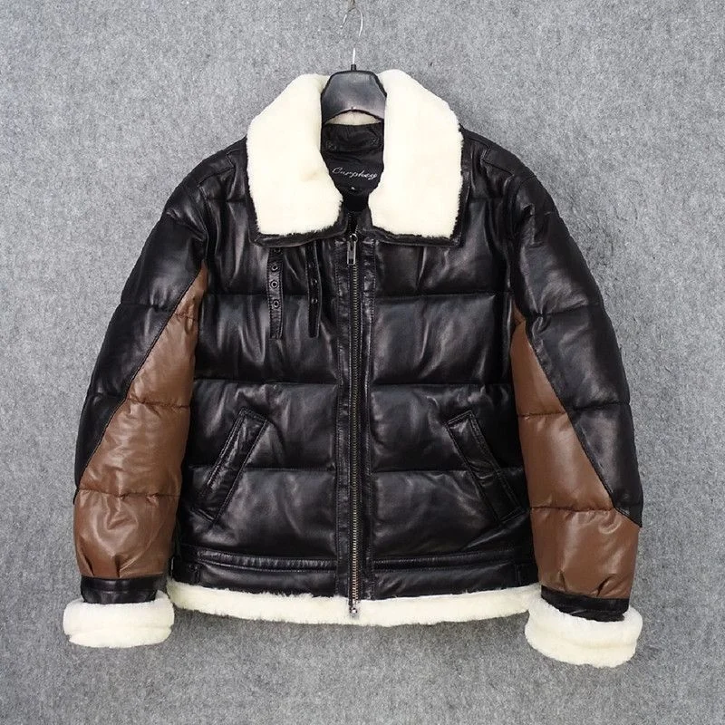 genuine leather 100% fur coat men jacketB3 down jacket with white sheepskin and wool, imported from Italy, the first layer of f