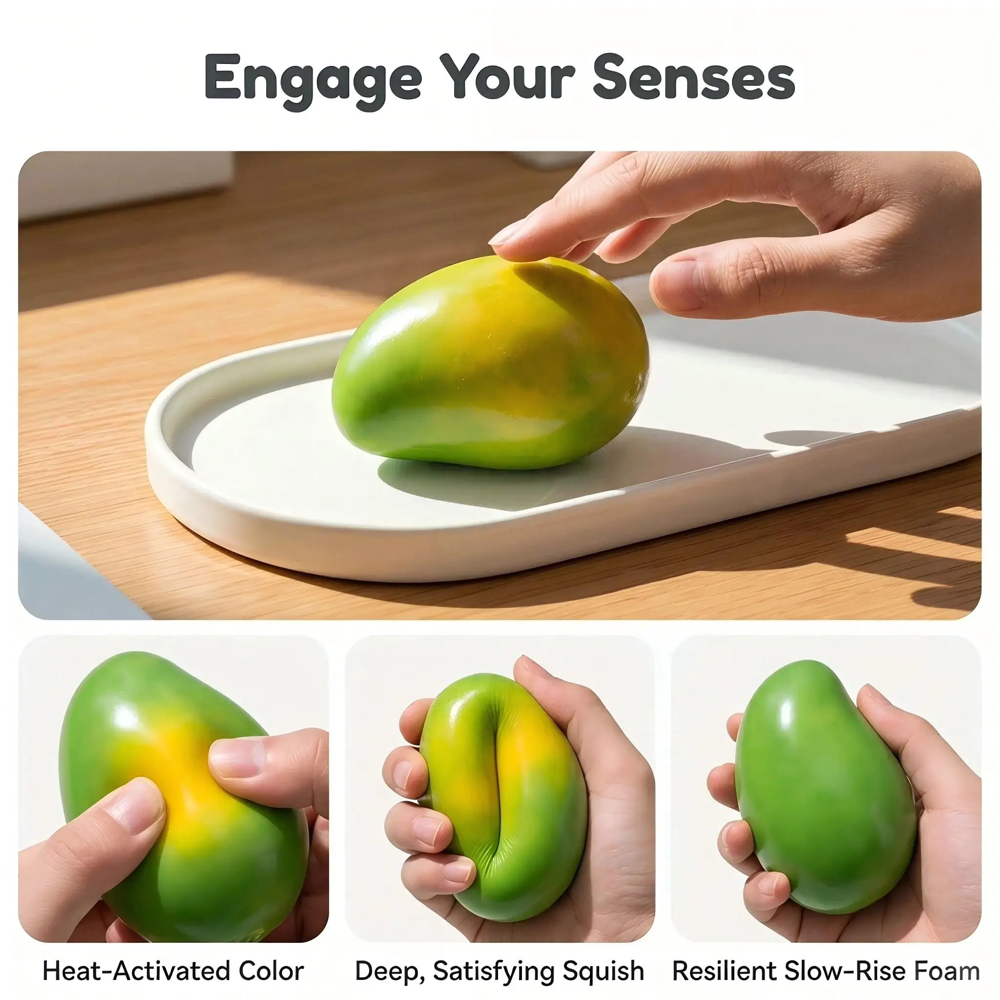 Crispy Mango Stress Ball Temperature Color‑Changing Squishy Fidget Toy Handmade ASMR Sensory Squeeze Relaxation Adult kid Gift