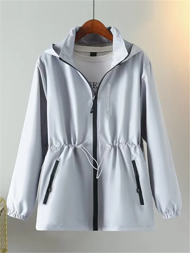 

Plus Size Women's Clothing Autumn Jacket Casual Jacket Long Sleeve Lapel Top Large Size Windproof Clothing With Drawstring Waist