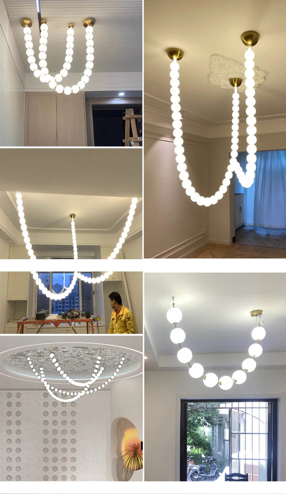 Modern Luxury Ceiling Hanging Chandelier Lighting Pearl Necklace Engineering Pendant Light for Staircase Living Room Foyer Decor