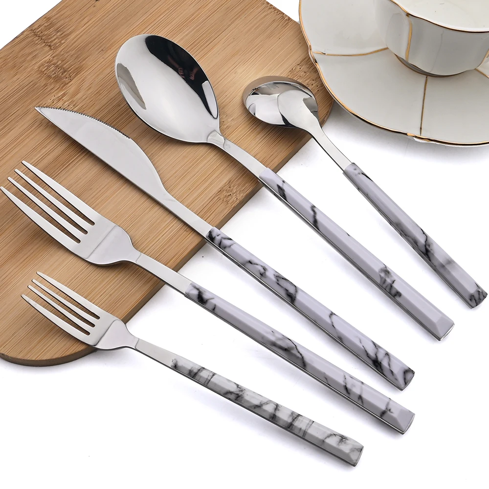 6People Tableware Sets Stainless Steel Flatware Imitation Wooden Handle Cutlery Set Knife Fork Spoon Kitchen Dinnerware Western