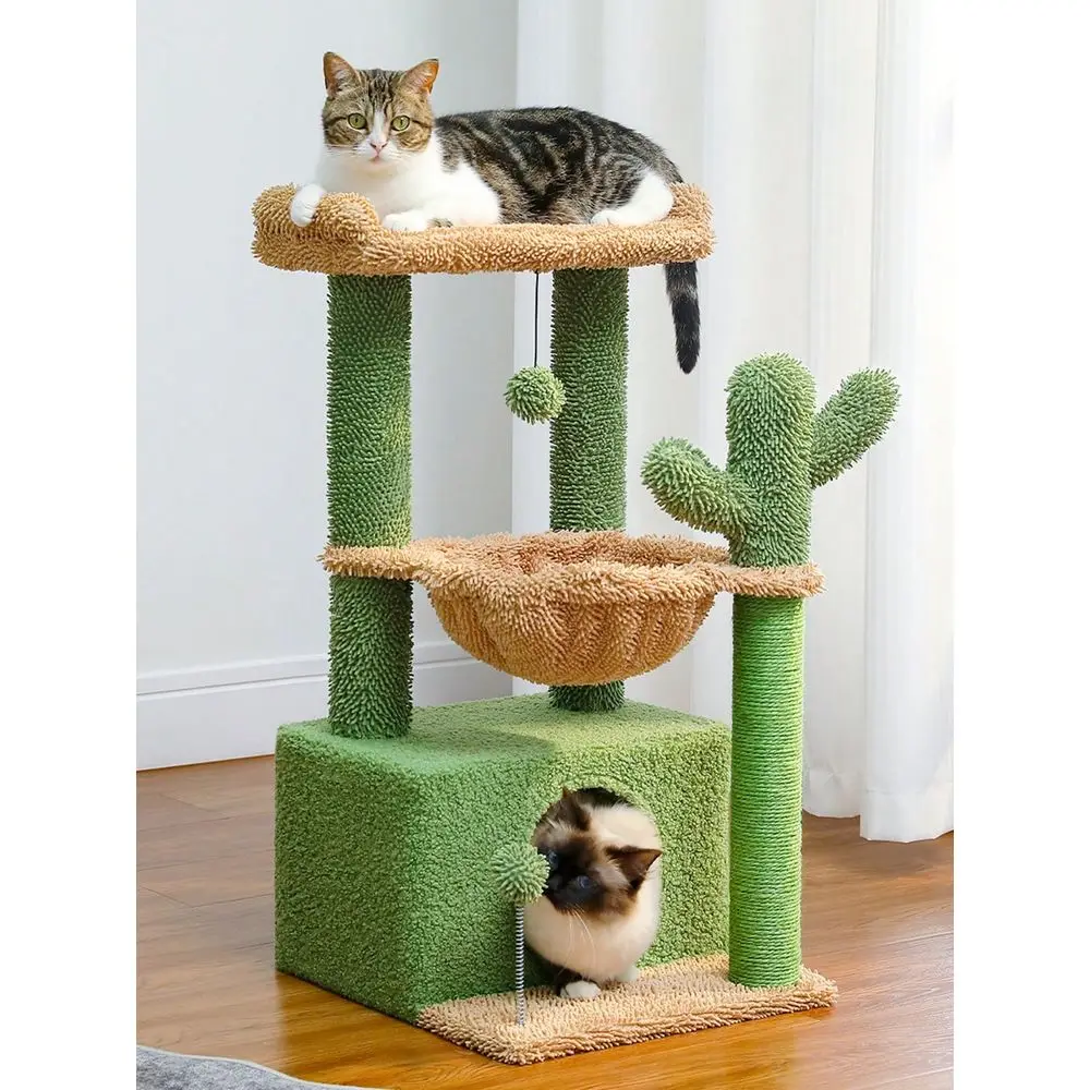

33 Cactus Cat Tree, Cat Tower For Indoor Cats With Large Cat Condo, Cat ching Post For Cats With Deep Hammock Cozy Top Per