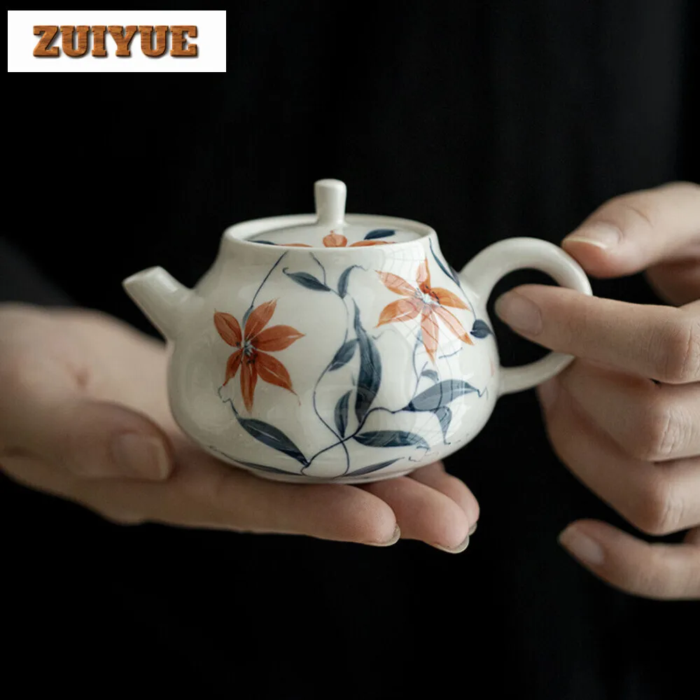 155ml Plant Ash Handmade Teapot Household Handpainted Teapot Aesthetic Ball Hole Filter Pot Tea Maker Kettle Tea Services Gifts