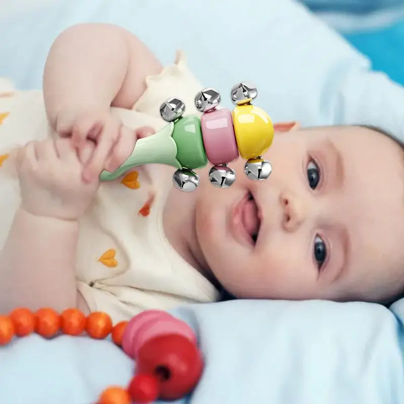 Sonajero de tambor para niños, juguetes calmantes musicales, seguimiento Visual, entrenamiento de agarre para bebés recién nacidos, martillo de arena, campana de mano, juguetes para niños