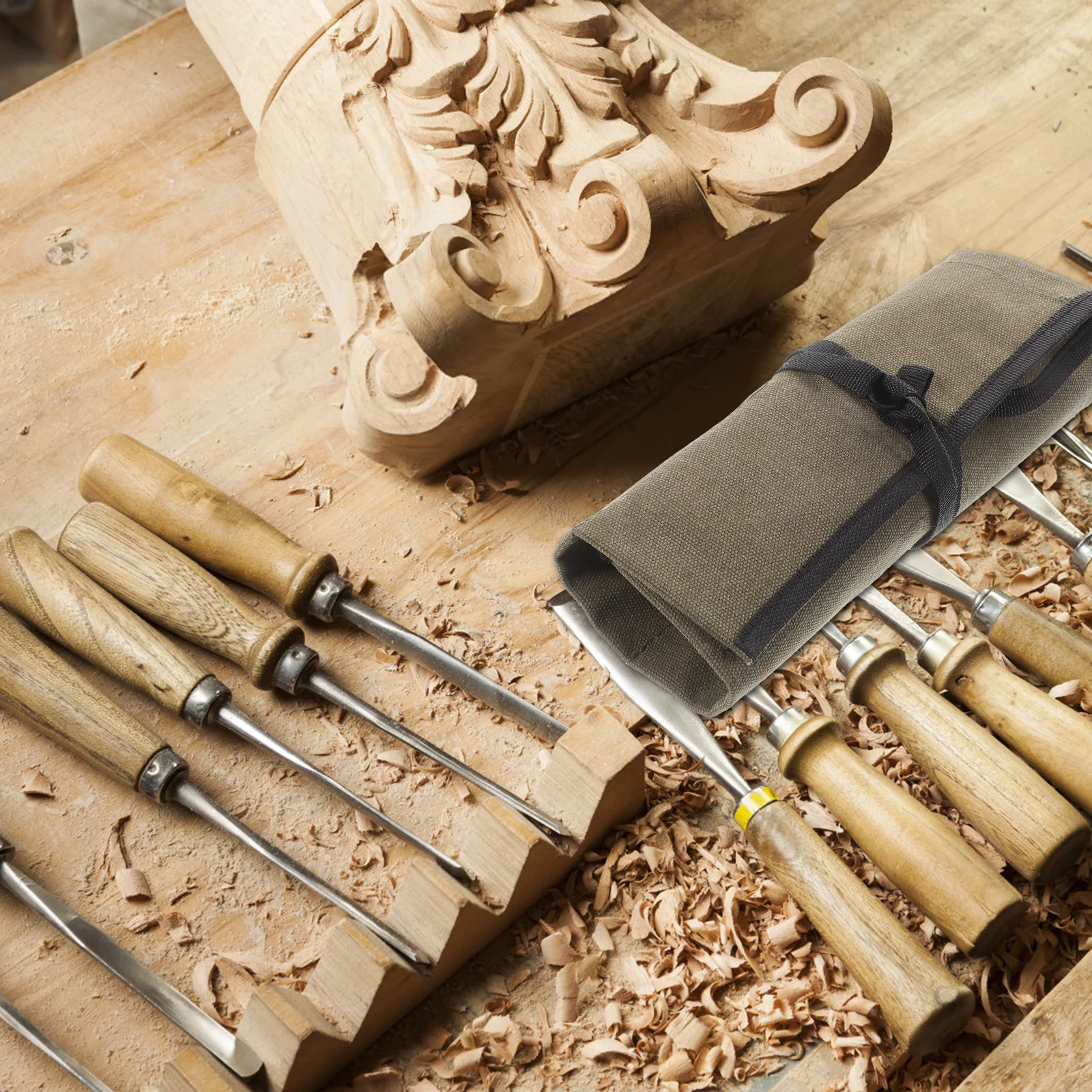 النجارة قماش أداة لفة المنظم الحقيبة متعددة الشبكة الثقيلة أداة تخزين الناقل حقيبة متعددة الأغراض حقيبة التخزين #3