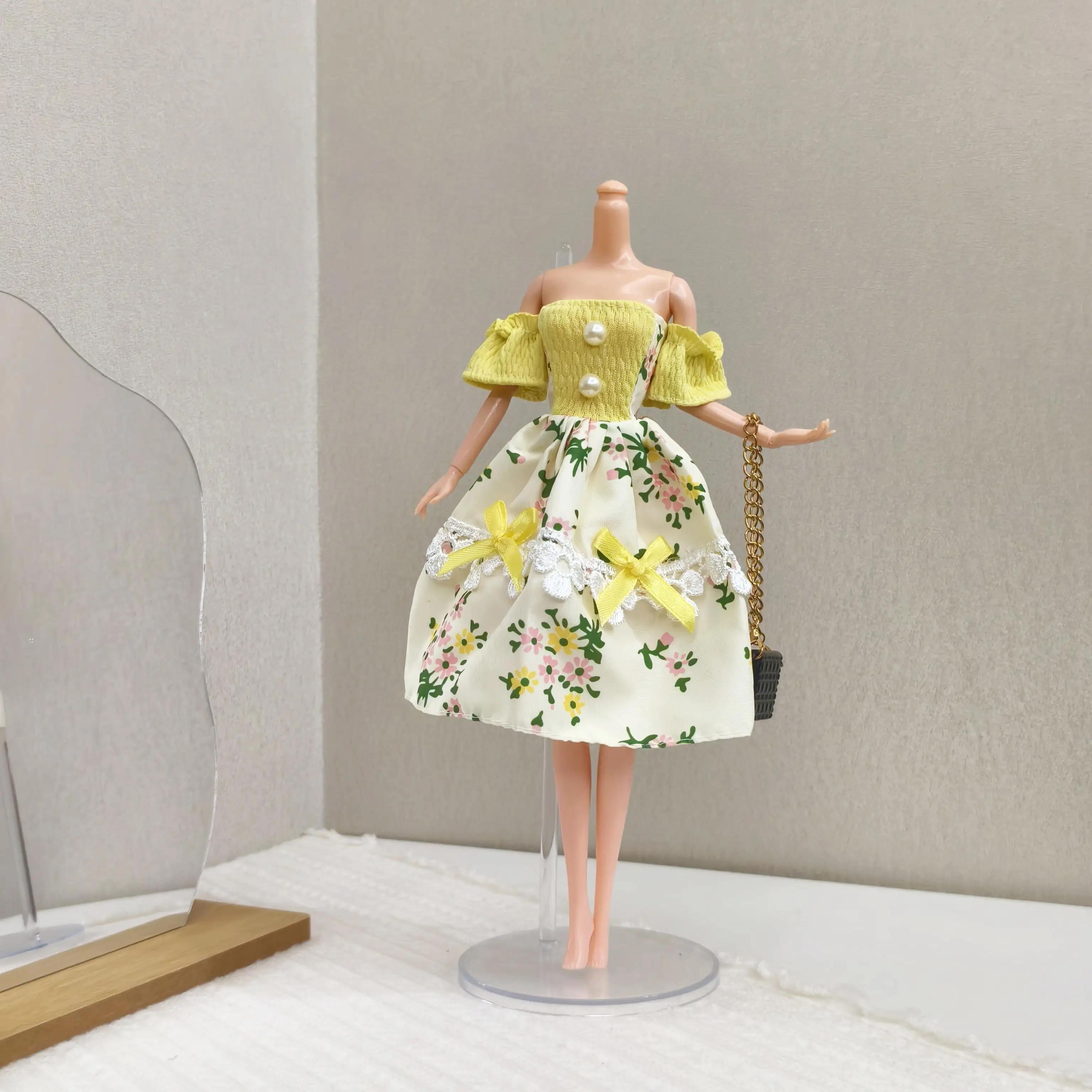 30cm Supermodel Doll Clothe Accessories Small Fresh Lace Floral Sweet Pearl Princess Dress Fashion Girl Dress Up 1/6 Doll Clothe