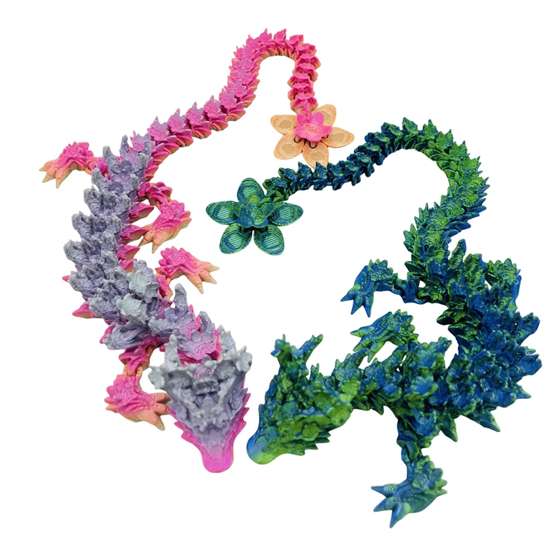 3D Printed Lotus Dragon Articulated Movable Figure Toy 12 Inch Decorative Display Collection Unique Gift