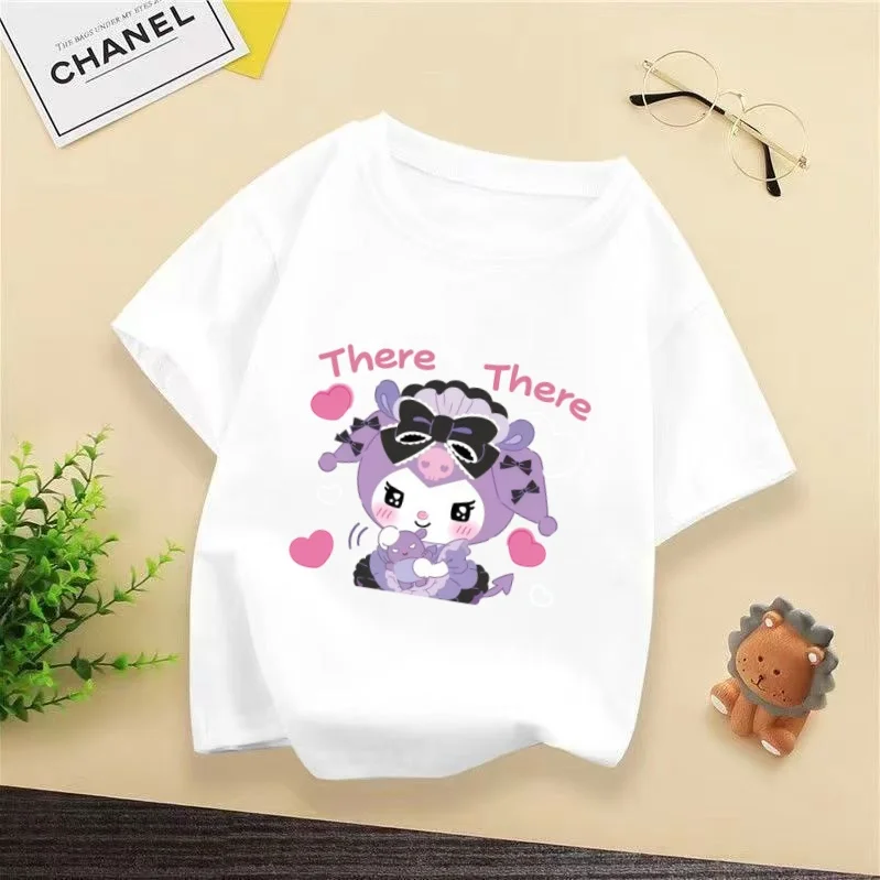 

Kuromi Short-sleeved Summer T-shirt Clothes Girls Heart Soft Clothes Fashion Kids Trucksuit