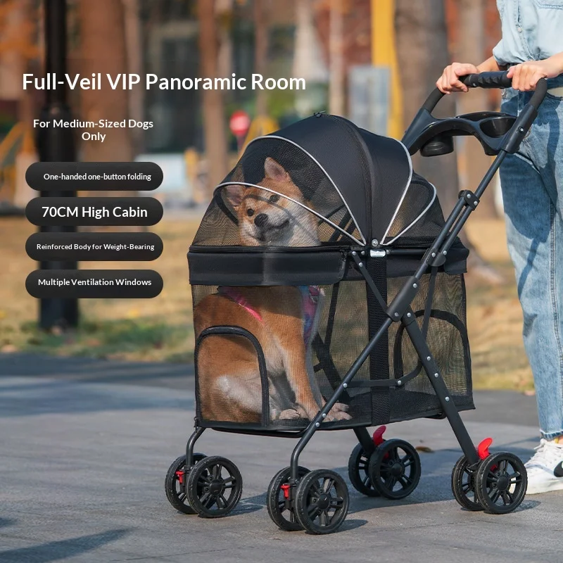 Multifunctional Foldable 4-Wheel Portable Pet Stroller for Medium/Large Dogs Outdoor Travel