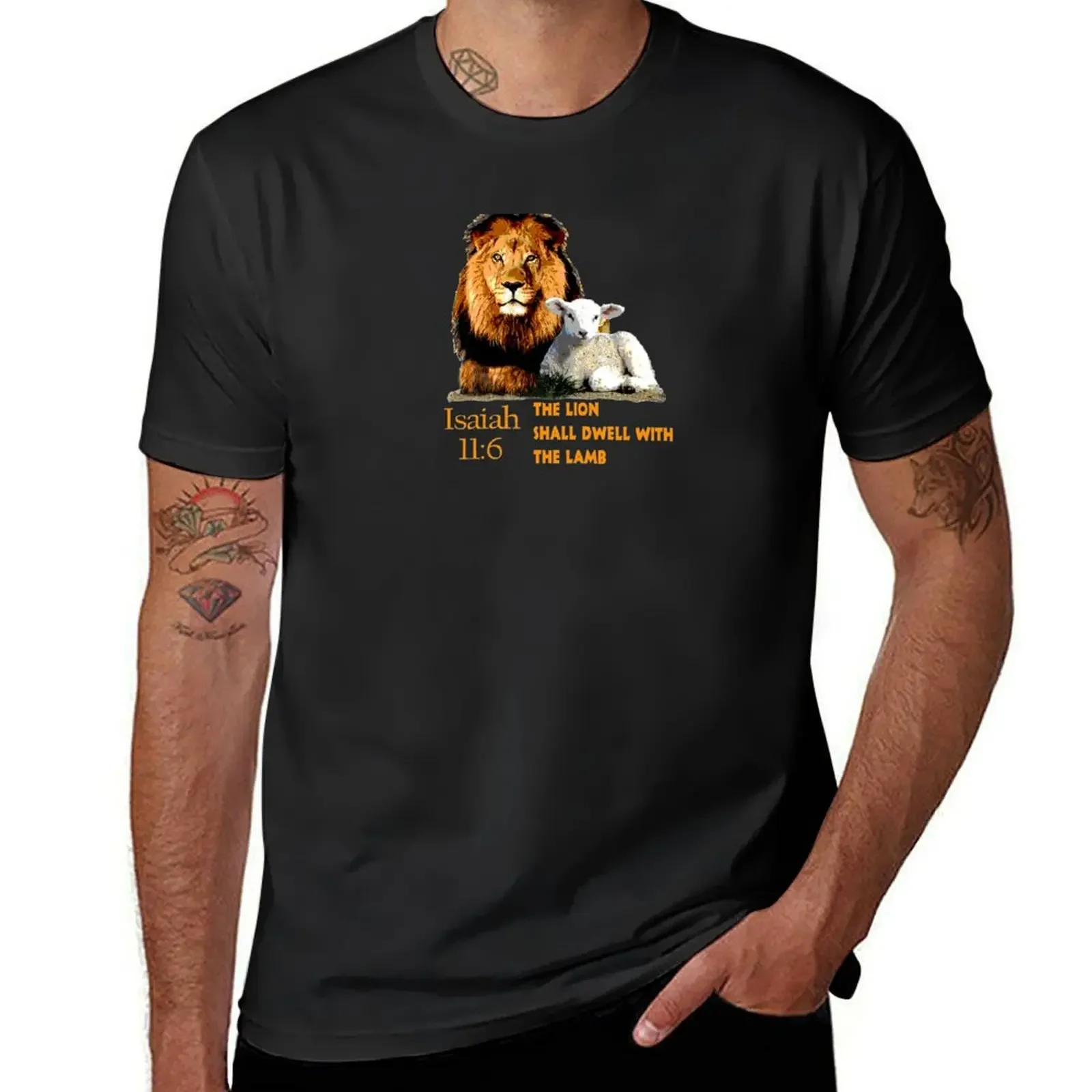 

Bible Verse Isaiah 11:6 The Lion shall dwell with the Lamb T-Shirt oversized luxury t-shirt funny t shirts for men