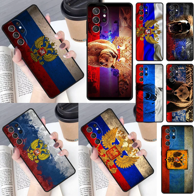 Moscow Russian Flag Bear Cover For Samsung Galaxy S23 Ultra S22 S20 S21 FE S8 S9 S10 Plus Note 10 20 Ultra phone Case