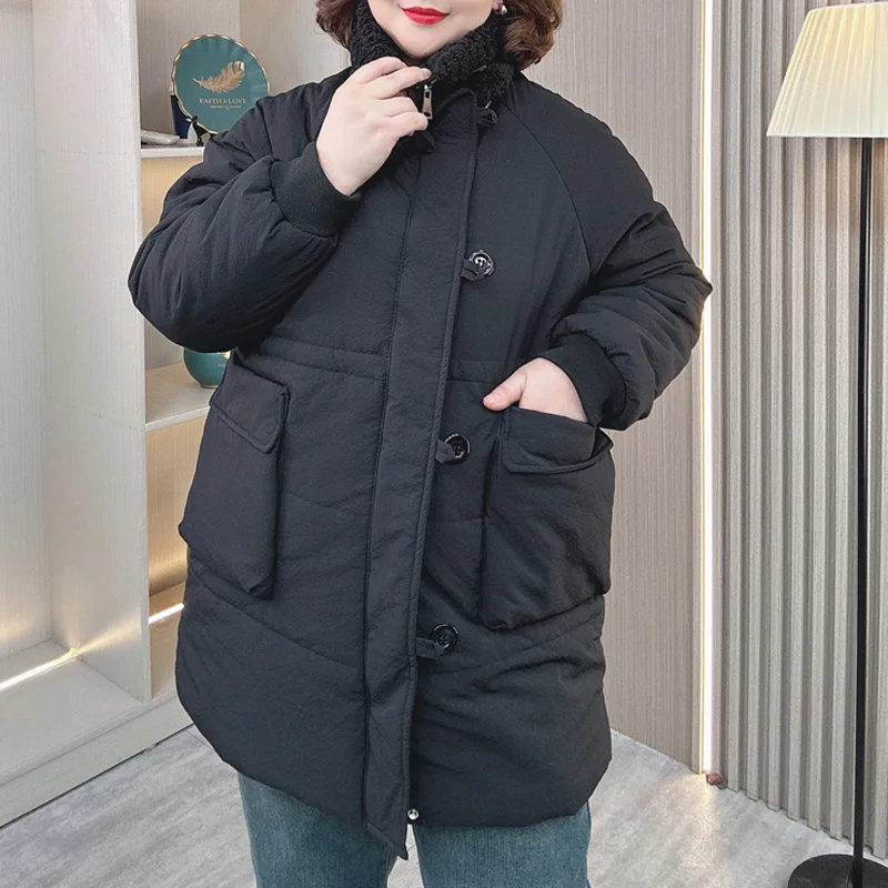 XL XXL women down cotton parka winter loose Fashion warm big pocket knitted collar Cotton-Padded coat 276