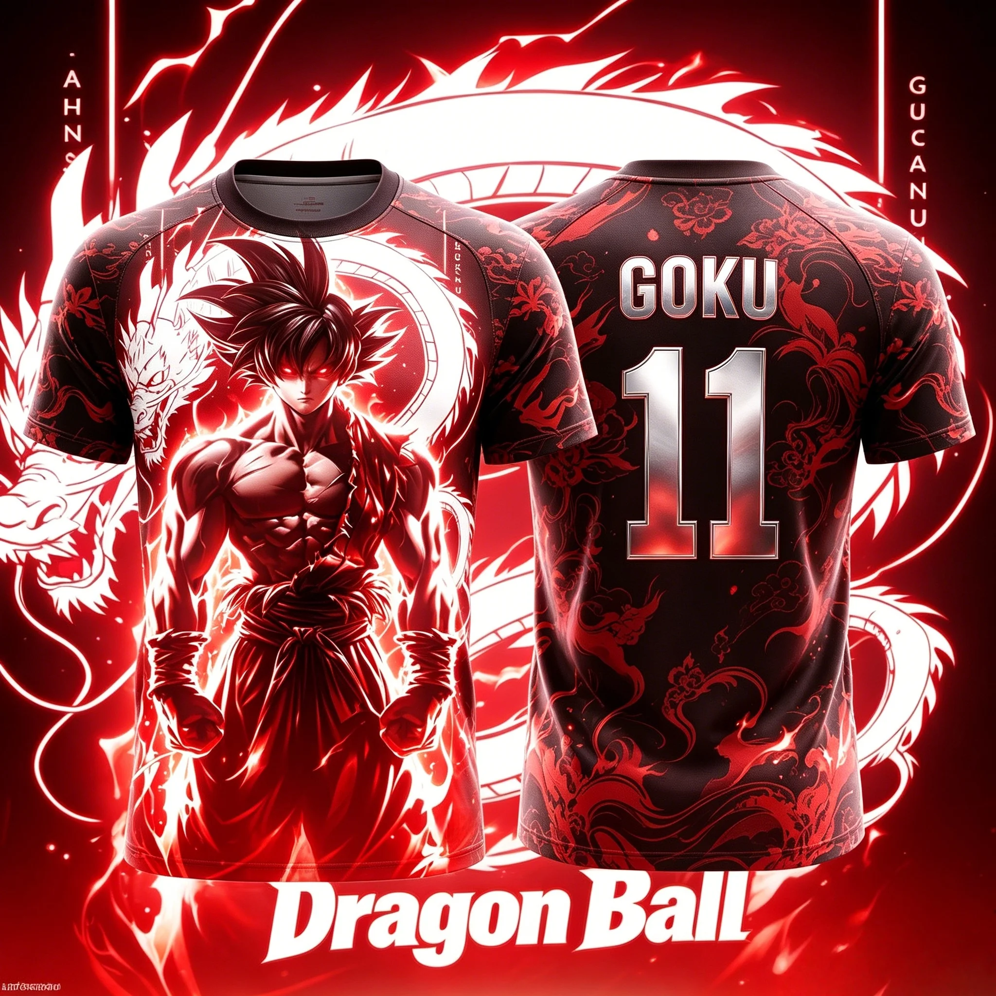 Dragon Ball Son Goku No11 Red Dragon Flame Print Herren-Fußballtrikot, schnell trocknend, Anime-Fan, atmungsaktives Sport-T-Shirt