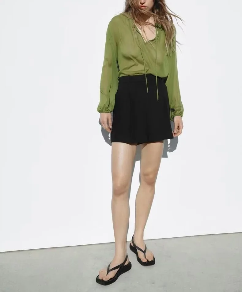 Plones de cintura alta con corte en A, plones de pierna ancha, plones cortos informs, nuevo estilo de primaver...