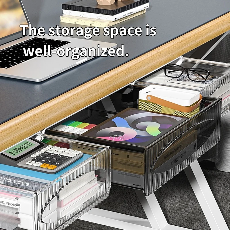 Non-Drilling Under Desk Drawer Storage Box Large Capacity Invisible Hanging Type Factory Office Desk Organizer