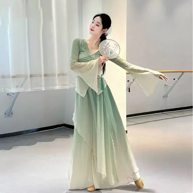 

Classical Dance Costumes Female Elegant Chinese Dance Practice Suit Set Gradual Change Dance Performance Suit