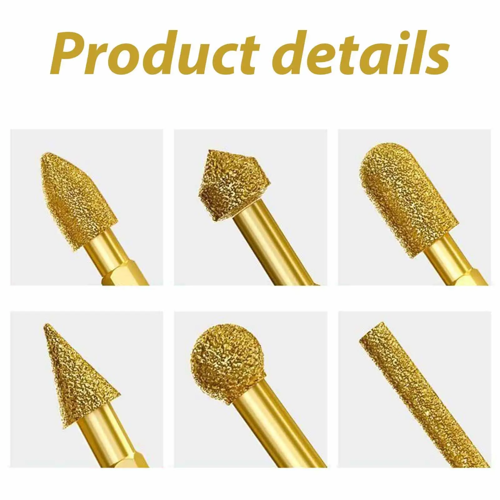 

7x Diamond Grinding Bit Grinding Burrs Professional Replaces Studio Hexagonal Shank for Glaze Quartz Glass Ceramic Porcelain