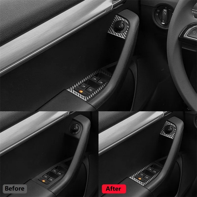 Car Window Lifting Switch Panel Trim Sticker Decorative Carbon Fiber For Skoda Octavia A7 2015-2020 Auto Accessories