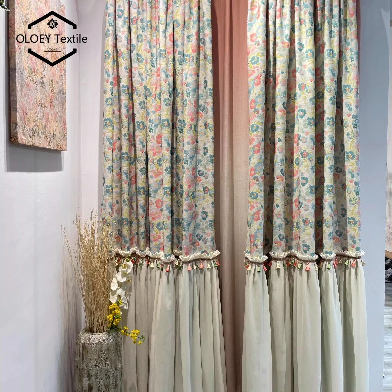Custom New French Country Patchwork Printed Curtains for Living Room Bedroom with Blackout Function in American Princess Style