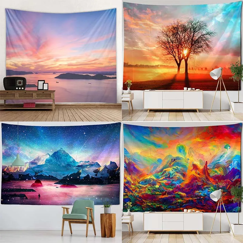 Sunset Starry Sky Snow Mountain Background Tapestry Bedroom Living Room Tapestry Home Wall Decoration Tapestry