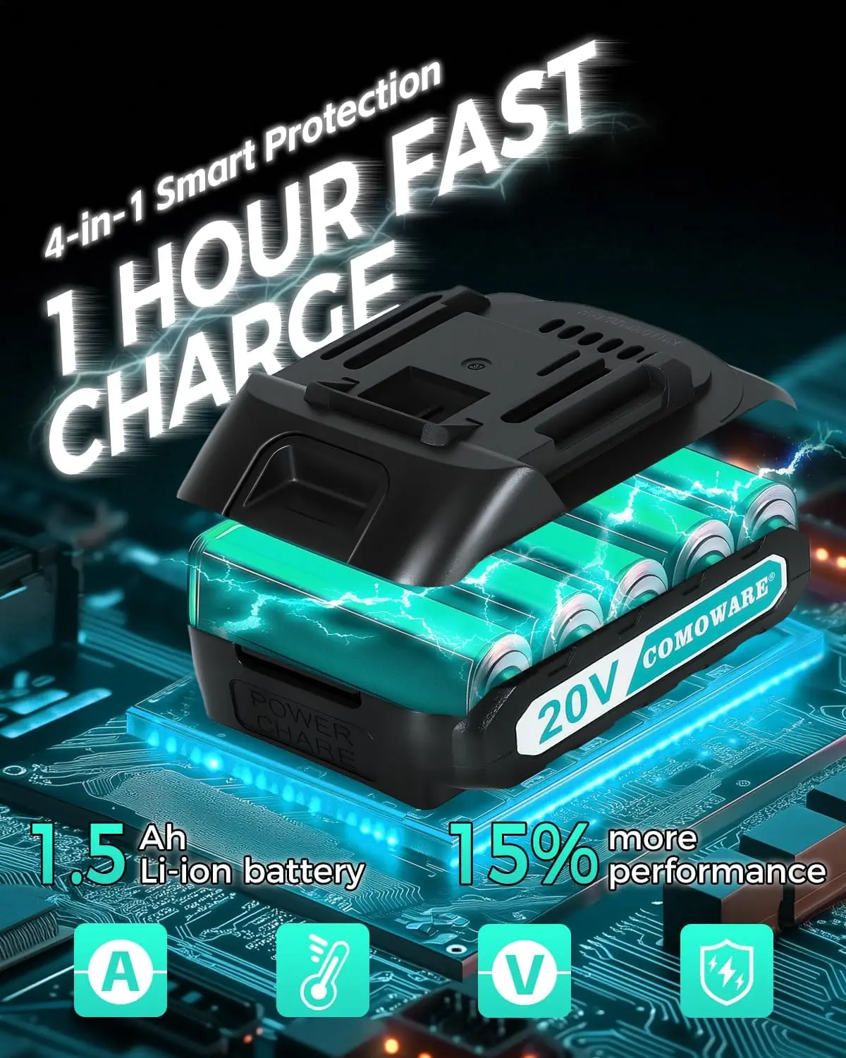 مجموعة مثقاب لاسلكي 20 فولت مع بطارية، شاحن، 34 قطعة، ظرف بدون مفتاح، سرعة متغيرة وعزم دوران عالي