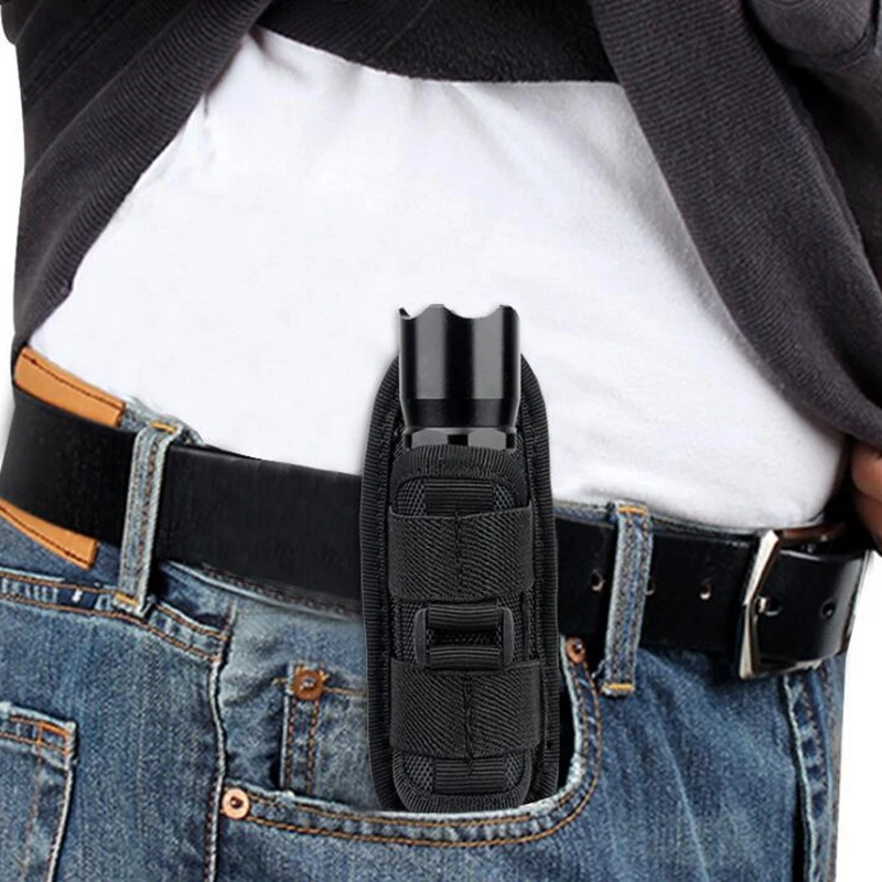 Molle tático caça náilon lanterna saco 360 graus rotativo ao ar livre capa coldre lanterna caso portátil flash