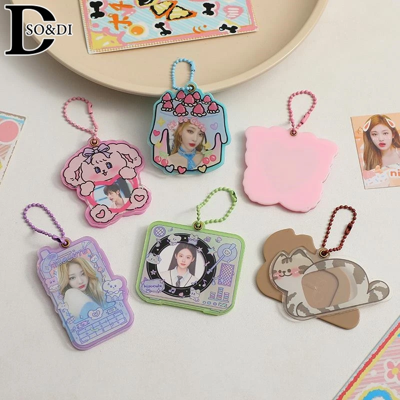 Kawaii 1Inch Acrylic Cartoon Cat Butterfly Kpop Photocard Holder Photo Card Holder Bag Pendant School Stationery image 4