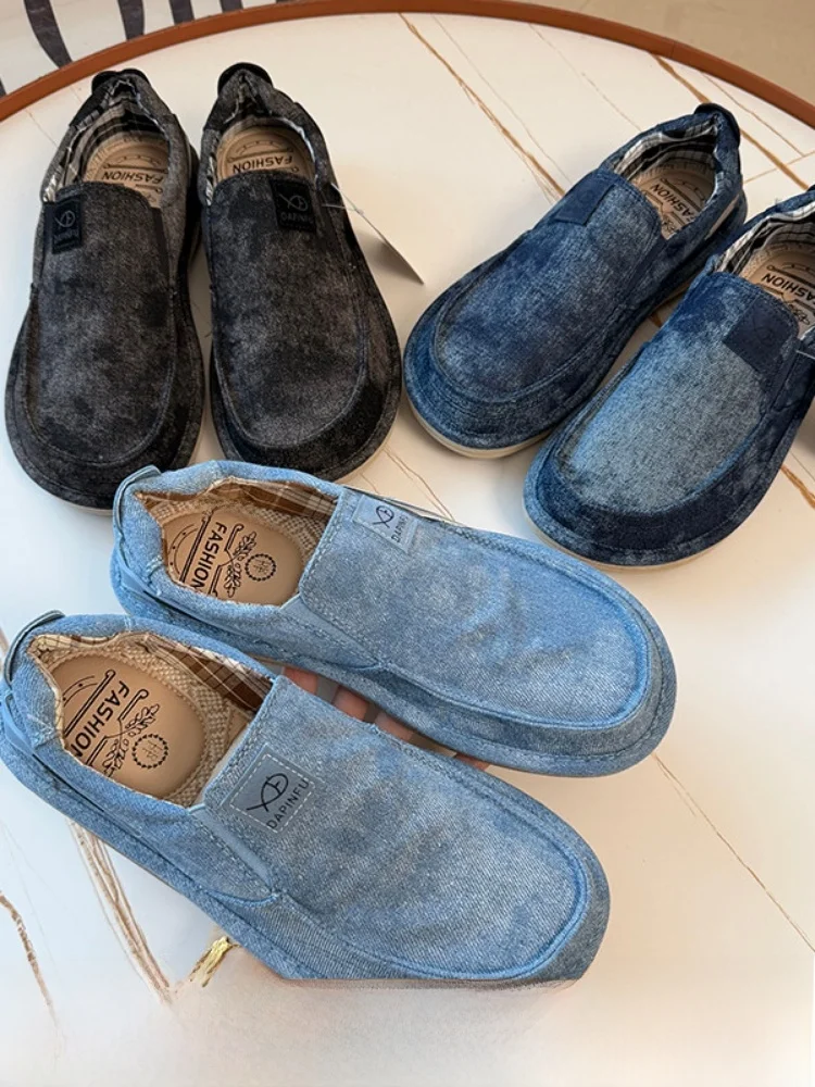 

Tie-Dye Denim Slip-On Casual Fishing Shoes Comfortable Outdoor Low-Top Flat Heel Breathable Men's Spring Summer Fashion Sneakers