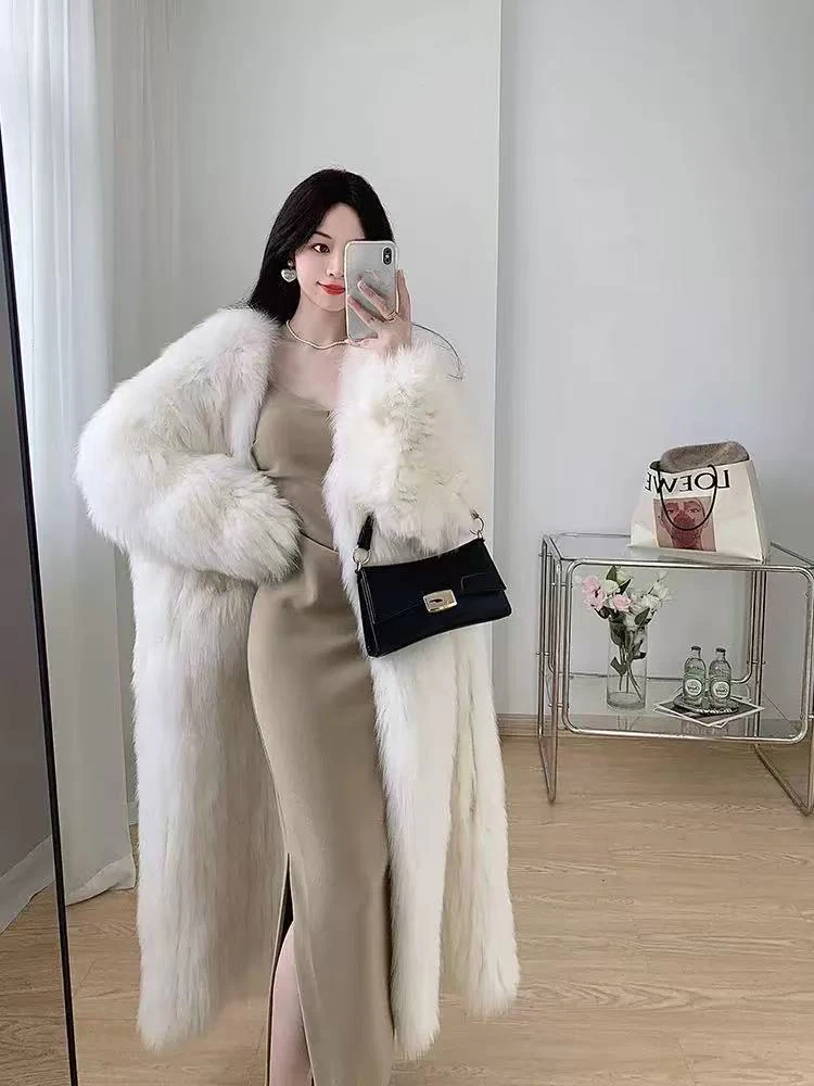 Winter Midi Faux Fur Coats for Women Y2K Fashion Luxury Lapel Loose Fluffy Jacket Ladies Warm Elegant Streetwear Fur Outerwear