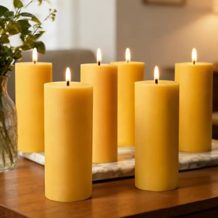 

Набор из 6 штук: Натуральные восковые свечи-столбики 2x5 дюймов, 52 часа горения, органические, для экстренных случаев, длительного горения