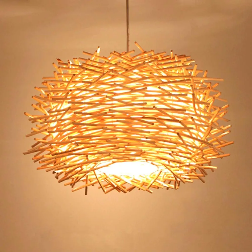 JOYINLED Japanese Hand-woven Bird's Nest Pendant Lamp Rattan Chandeliers Study Hotel Pastoral Restaurant Hanging Suspen Light