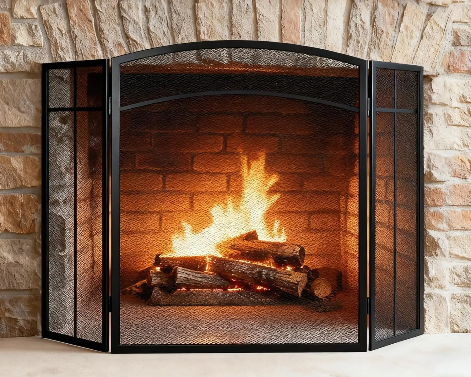 

Fireplace Screen 3 Panel 48" W x 29" H Wrought Iron Metal Decorative Fire Spark Guard Cover for Living Room, Fits Most Stand