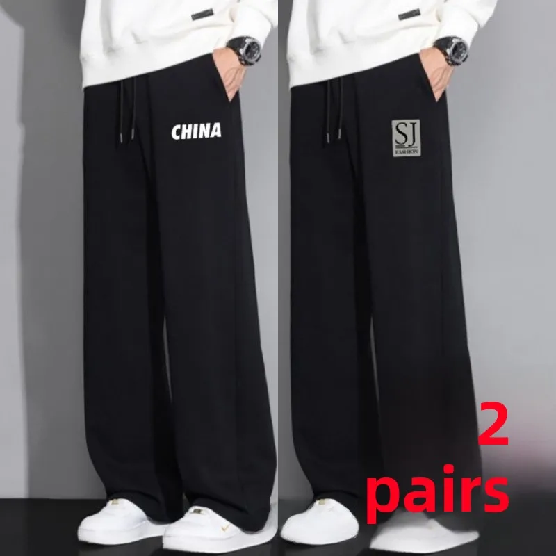 

Men's Loose Fit Printed Casual Straight Leg Pants Breathable Thin Material Comfortable Spor Long Trousers for Autumn