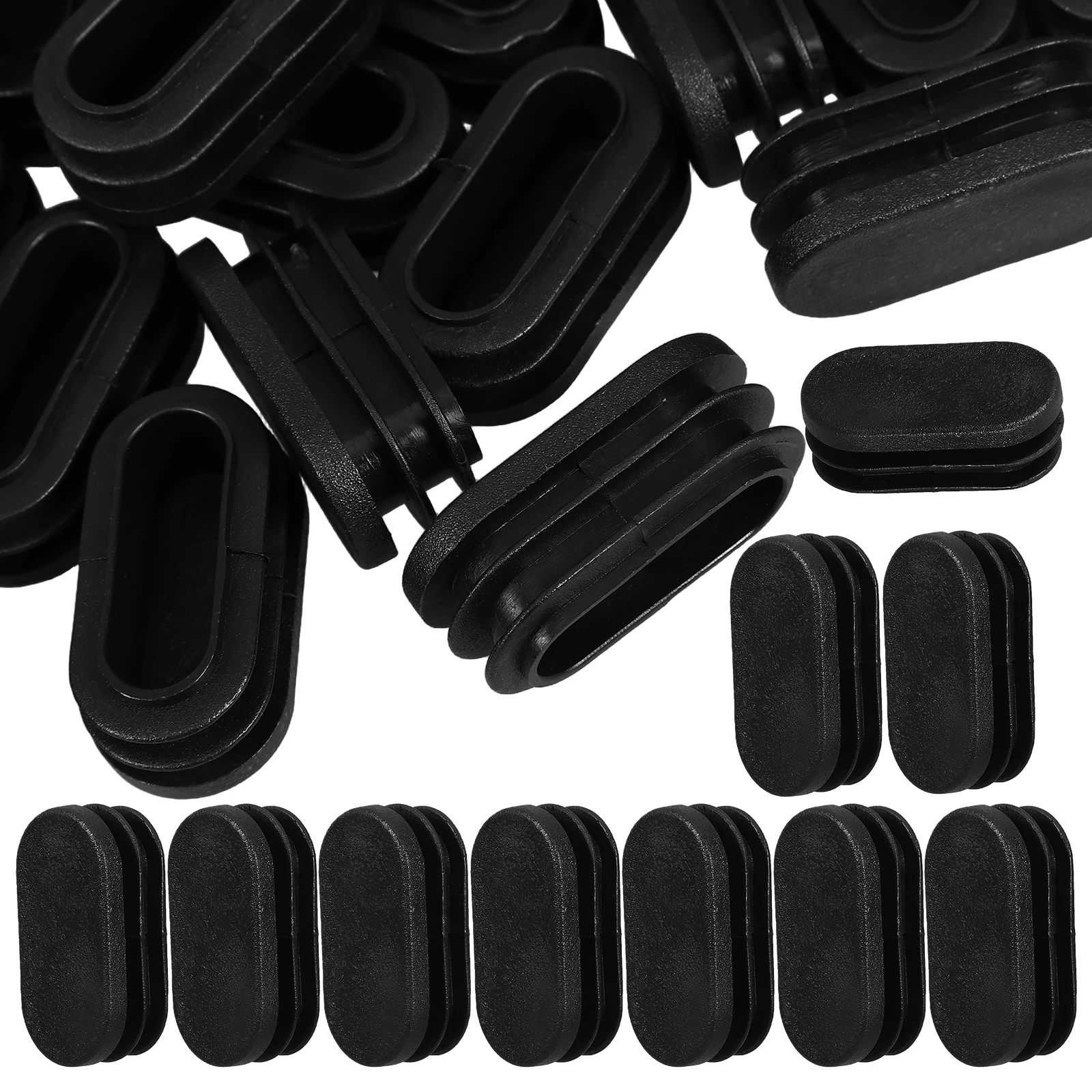 

100 Pcs Elliptical Tube Plug Cap 20x40mm Black Plastic Hole Plugs End Caps Tubing Furniture Leg Insert Weather Resistant Floor