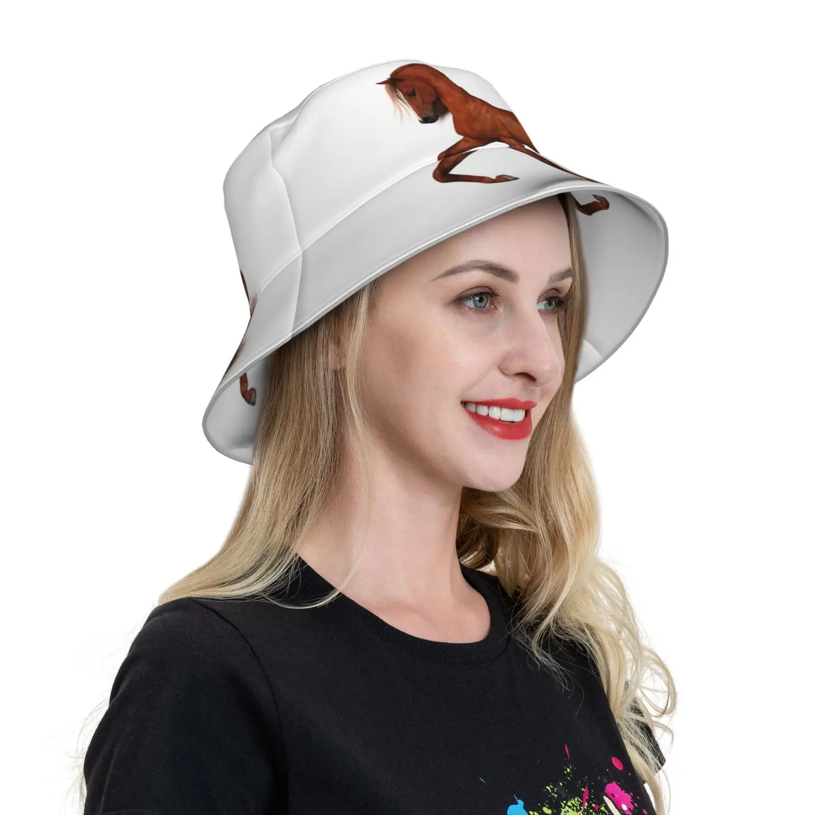 Mare Bucket Hat Fashion Soft Personalized Pattern Gift Cap Girl Power Womens White Horse Silhouette Emancipation Matriarch She