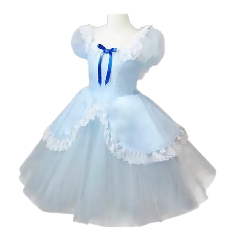 Vestido de Ballet largo y romántico para niña, tutú azul, ropa de actuación, disfraz de Hada, Lago de los cisnes