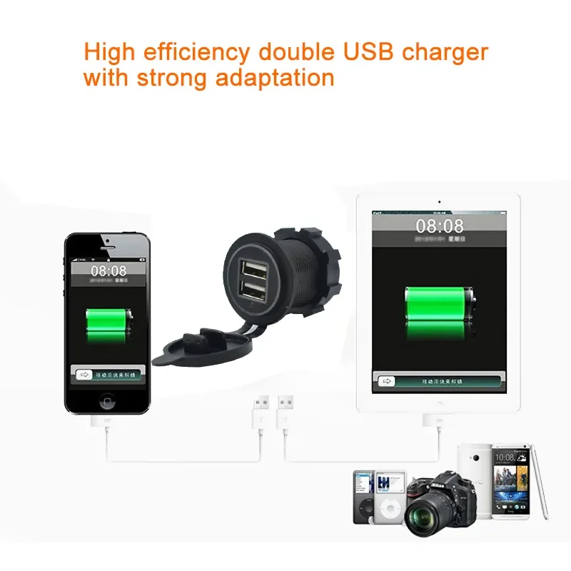 5V 4.2A 12V Dual USB Car Charger with Panel Waterproof Power Adapter Socket Outlet for Vehicle Boat Truck Motorcycle