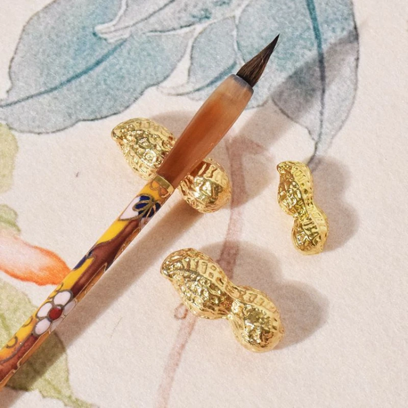 Pen Holder Brass Peanut Brush Rest Creative Paperweight Chinese Four Treasures Study Desk Ornament Chinese Painting Art Supplies