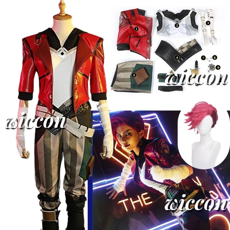 Vi Acrane Cosplay LOL Costume Game Arcane Vi Cosplay Wig Outfits Halloween Carnival Suit Custom Made Halloween Costume