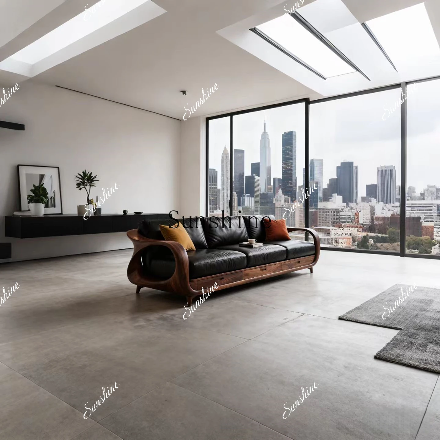 

Italian minimalist, solid wood Nordic simple sofa living room villa hotel high-end straight rowH