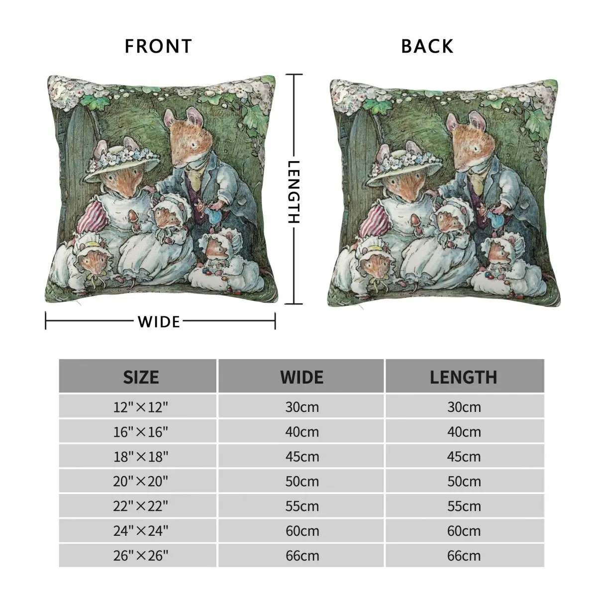 Brambly Hedge Poppy Dusty Babies Square Pillowcase Polyester Linen Velvet Printed Zip Decor Throw Pillow Case Sofa Cushion 45x45