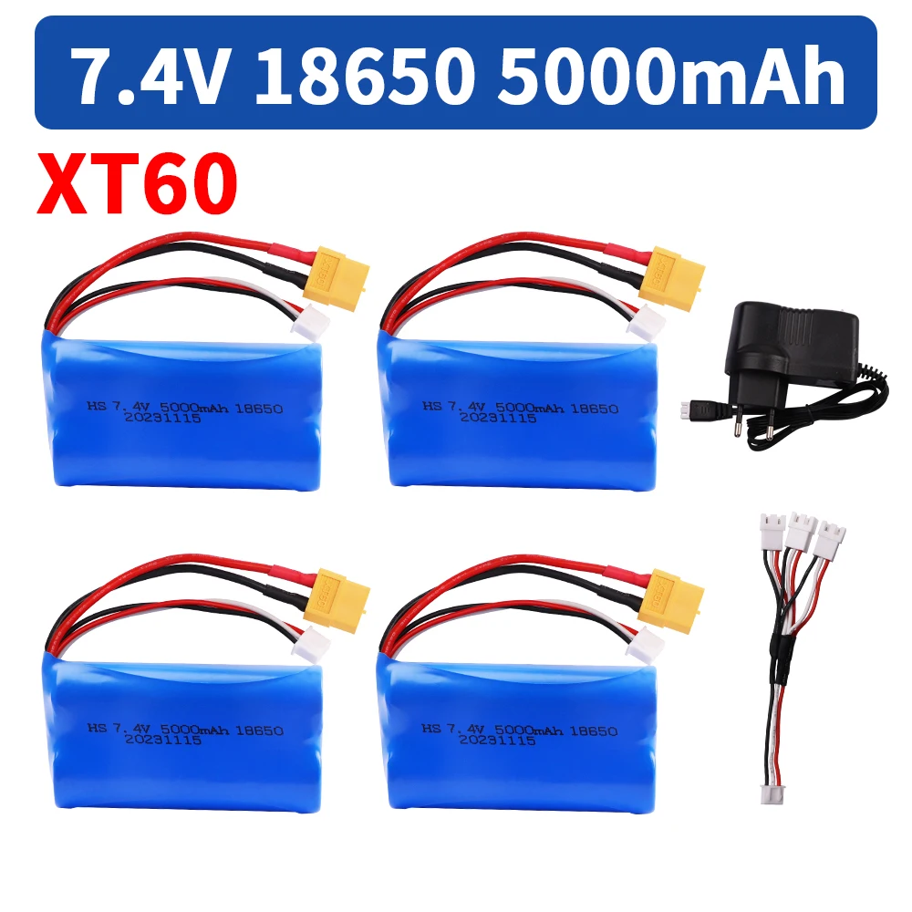 Battery for Henglong 3818 3819 3838 3839 3889 3898 3899 3908 3918 3938 3939 1/16 RC tank 7.4V 5000mAh Li-ion battery XT60 plug