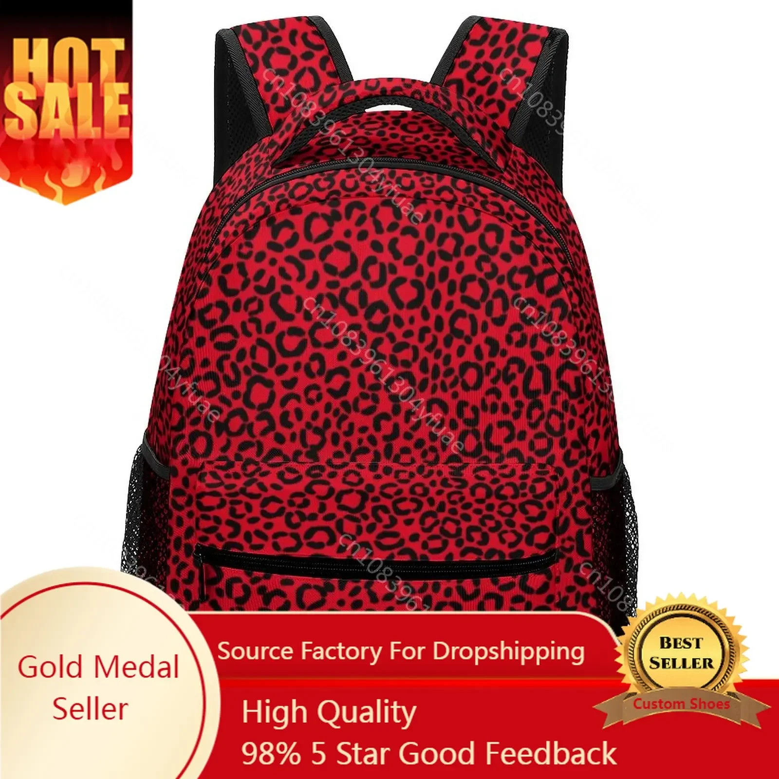 Mochila de leopardo rojo y negro con estampado de piel de Animal, mochilas de Viaje Unisex, ropa de calle, bolsas de escuela secundaria, mochila transpirable de diseñador