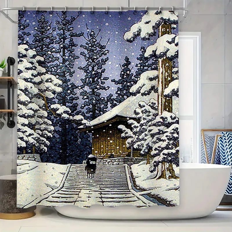 

Занавеска для купания Snowy Mountain Lodge, зимняя лесная сцена, декор, занавески для душа для дома, ванной комнаты, настенная водонепроницаемая ткань