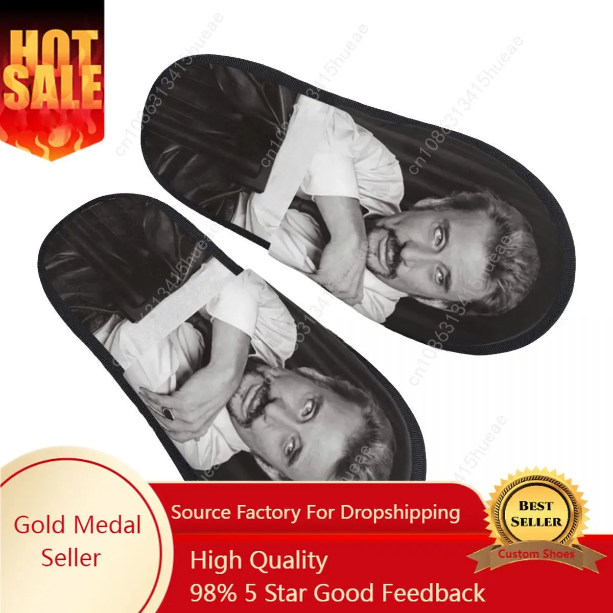 

Custom Cool Johnny Hallyday Memory Foam Slippers Women Comfy Warm French Rock Singer House Slippers