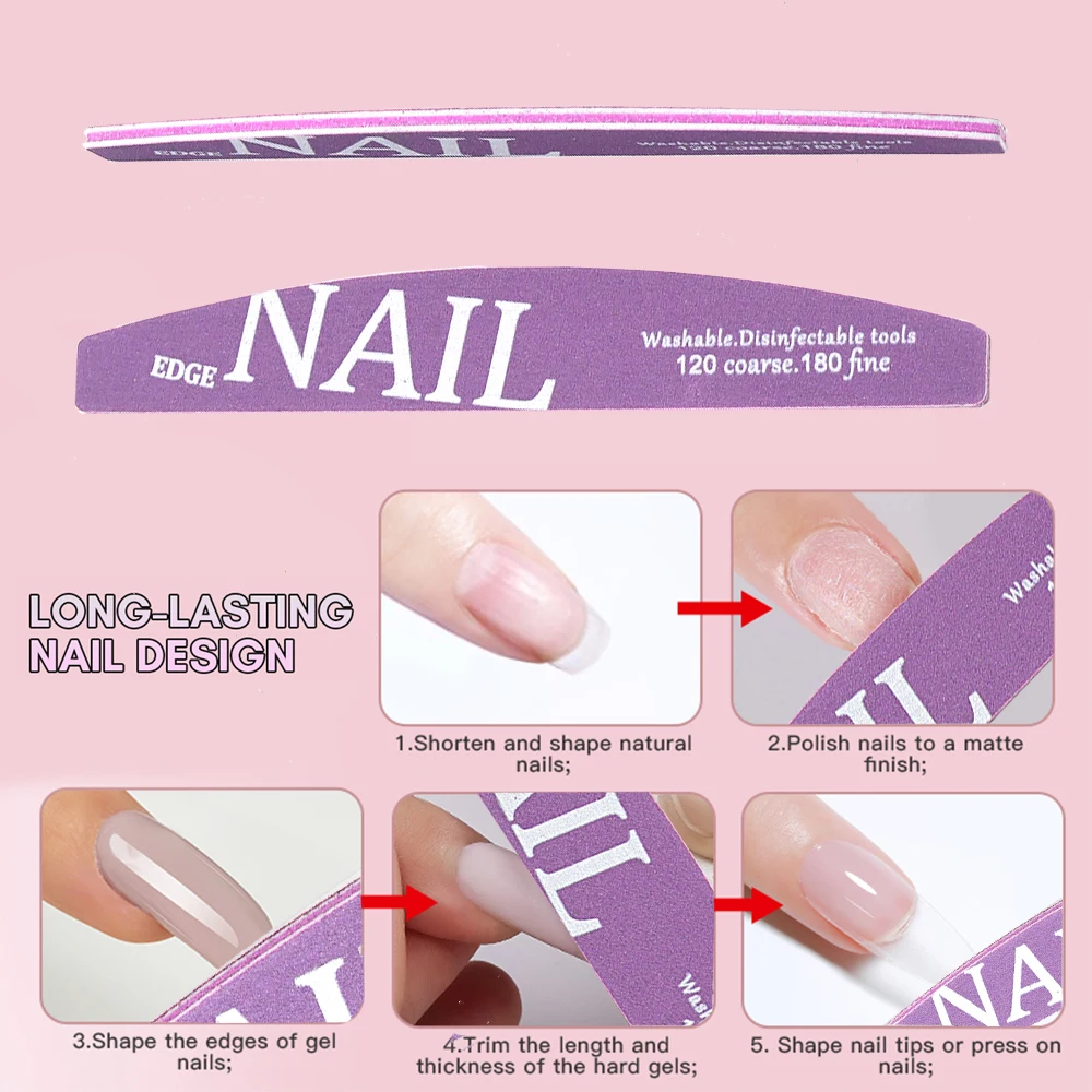 20 قطعة ملفات الأظافر المهنية 120 الخشنة 180 غرامة مانيكير لوازم نصف القمر الرملي الأظافر عازلة الملفات إزالة هلام طلاء الأظافر