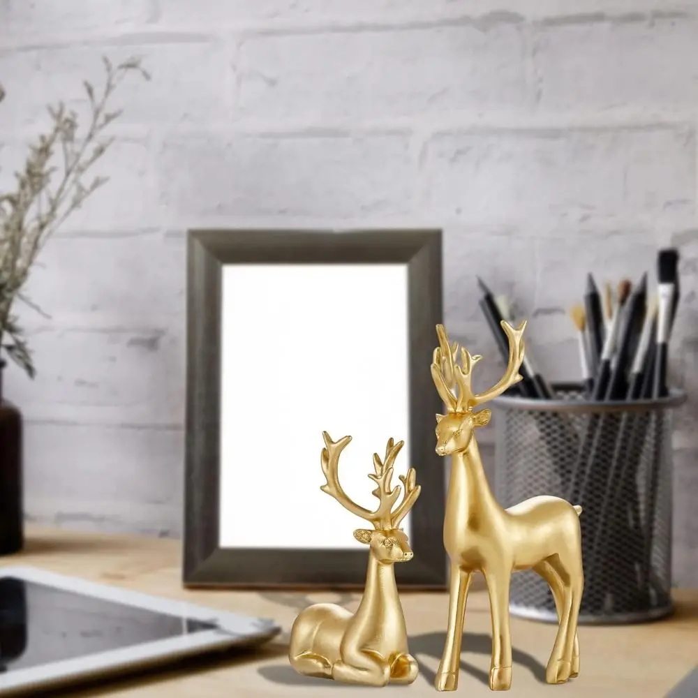 Creative Deer Desktop Ornament Sitting/Standing Position Cute Reindeer Sculpture Exquisite Durable Christmas Deer Statue