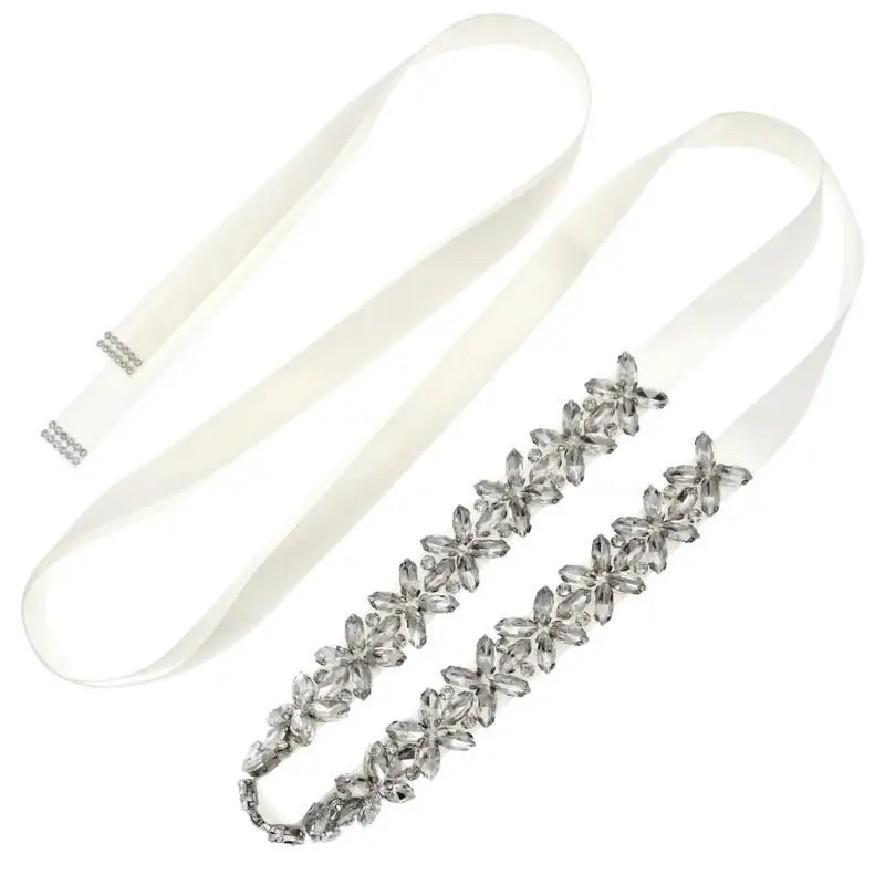 

A52E Glittering Bridal Belt Crystal Rhinestones Sash Ribbon Belt for Wedding Dresses