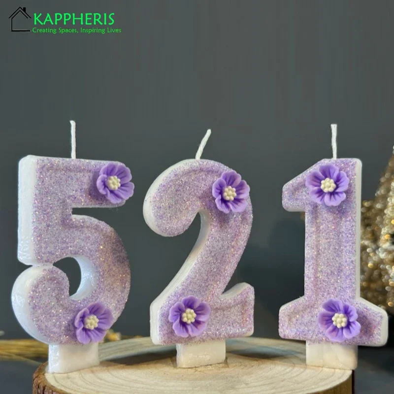 Purple Pink Barbei Birthday Beautiful Birthday Number Candles Sparkling for Cake Topper Decoration Flower Pure Bee Honey Candles